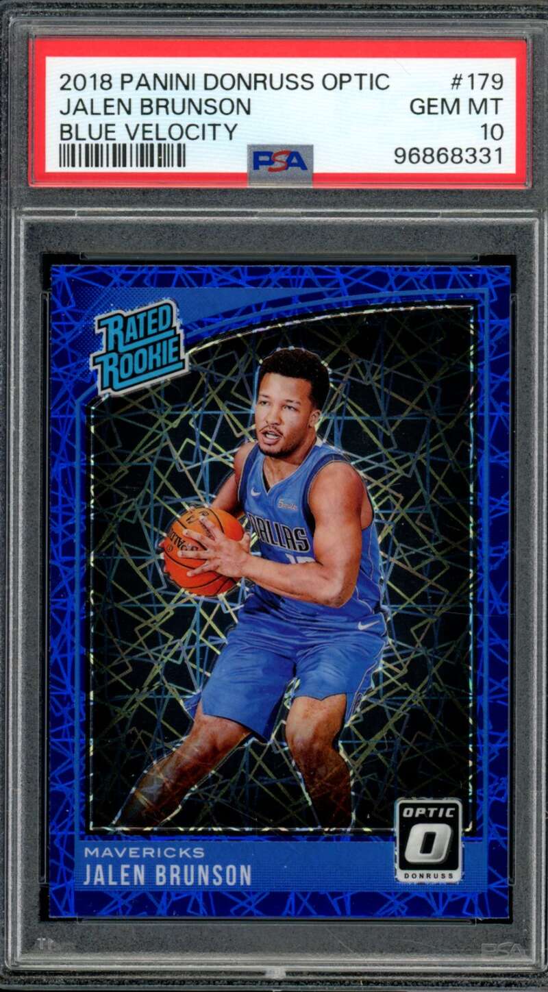 Jalen Brunson Rookie Card 2018-19 Panini Donruss Optic Blue Velocity #179 PSA 10 Image 1