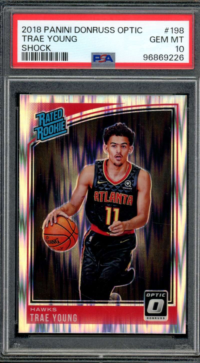 Trae Young Rookie Card 2018-19 Panini Donruss Optic Shock #198 PSA 10 Image 1