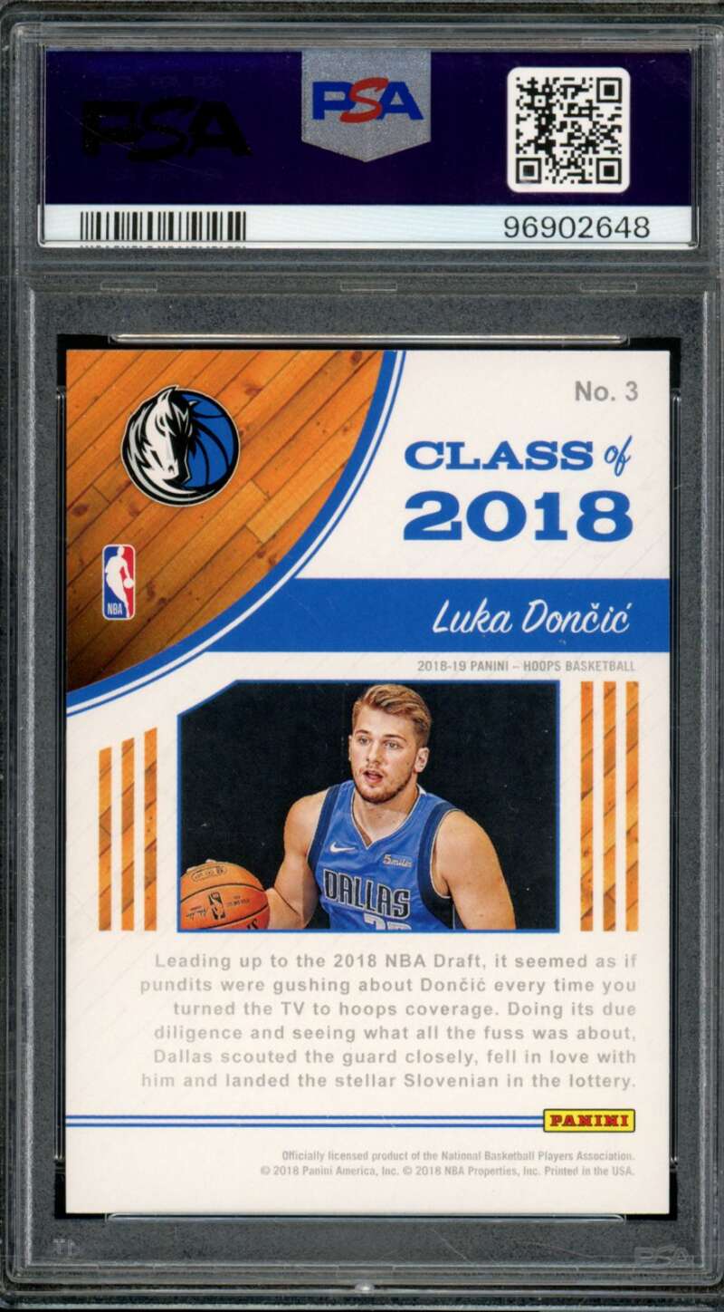 Luka Doncic Rookie Card 2018-19 Panini Hoops Class Of 2018 Holo #3 PSA 10 Image 2