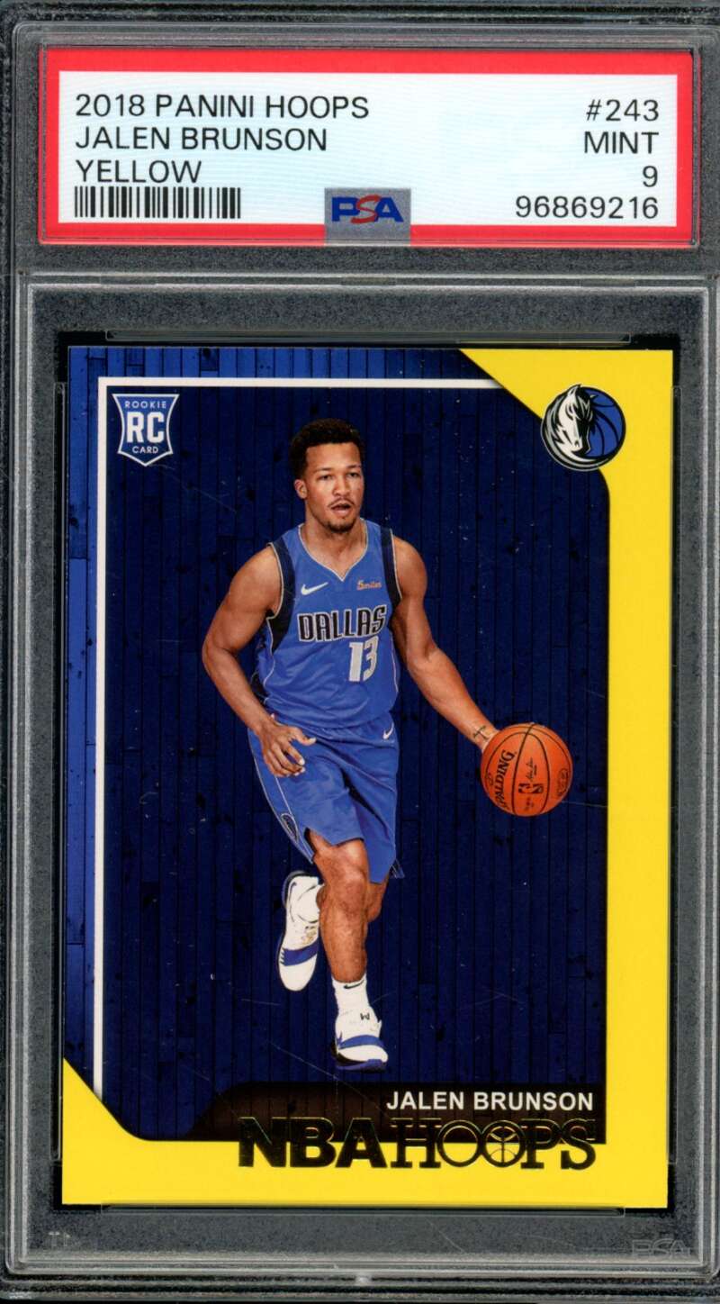 Jalen Brunson Rookie Card 2018-19 Panini Hoops Yellow (pop 1) #243 PSA 9 Image 1