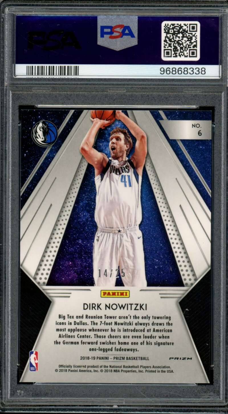 Dirk Nowitzki Card 2018-19 Panini Prizm All Day Mojo Prizm (18/25) #6 PSA 8 Image 2