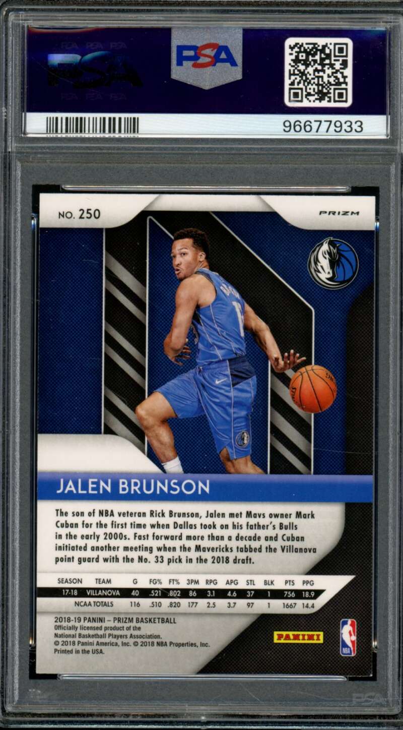 Jalen Brunson Rookie Card 2018-19 Panini Prizm Green Prizm #250 PSA 10 Image 2