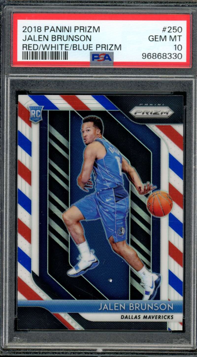 Jalen Brunson Rookie Card 2018-19 Panini Prizm Red/White/Blue Prizm #250 PSA 10 Image 1