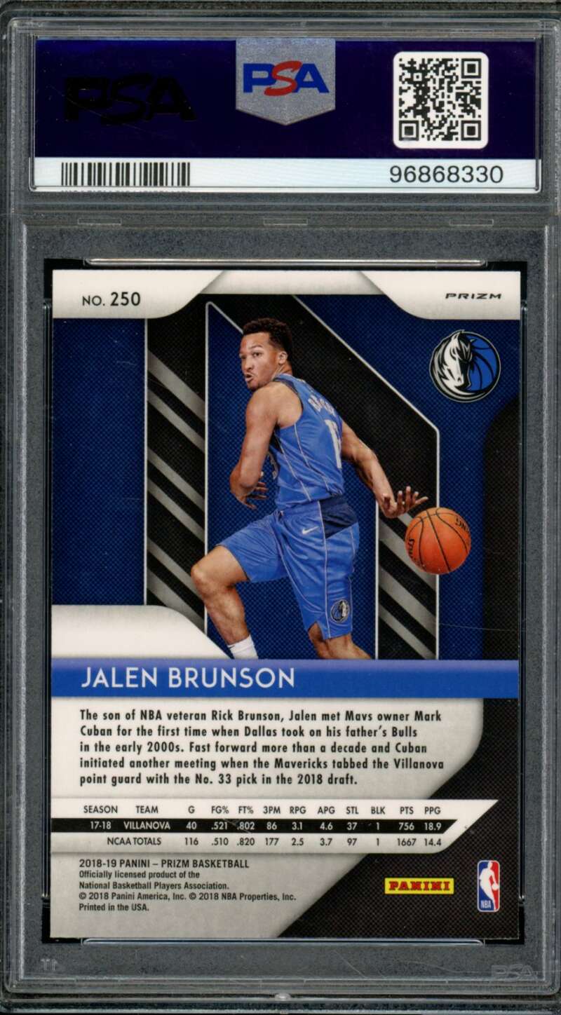 Jalen Brunson Rookie Card 2018-19 Panini Prizm Red/White/Blue Prizm #250 PSA 10 Image 2