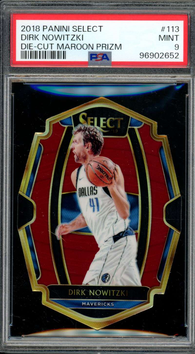 Dirk Nowitzki Card 2018-19 Panini Select DC Maroon Prizm #113 (pop 2) PSA 9 Image 1