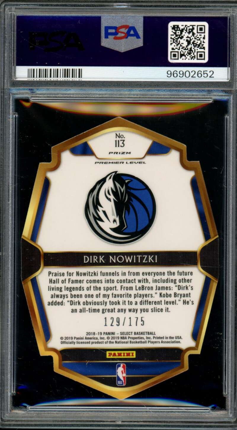 Dirk Nowitzki Card 2018-19 Panini Select DC Maroon Prizm #113 (pop 2) PSA 9 Image 2