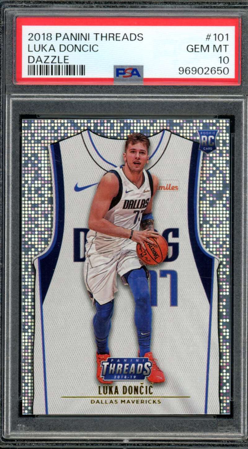 Luka Doncic Rookie Card 2018-19 Panini Threads Dazzle #101 PSA 10 Image 1