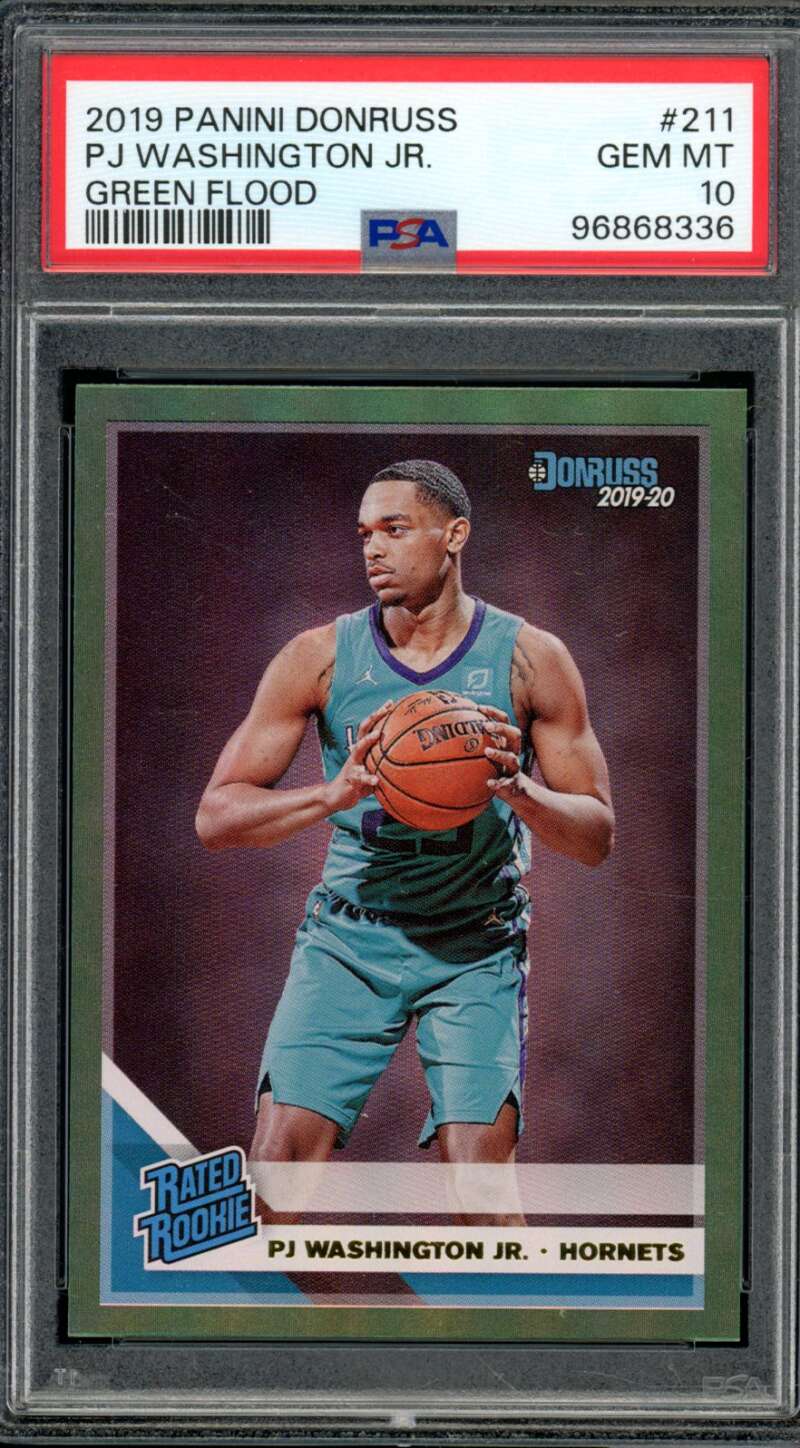 PJ Washington Jr. Rookie 2019-20 Panini Donruss Green Flood (pop 1) #211 PSA 10 Image 1