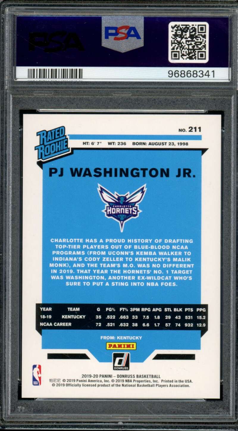 PJ Washington Jr. Rookie 2019-20 Panini Donruss Pink Laser (pop 6) #211 PSA 10 Image 2