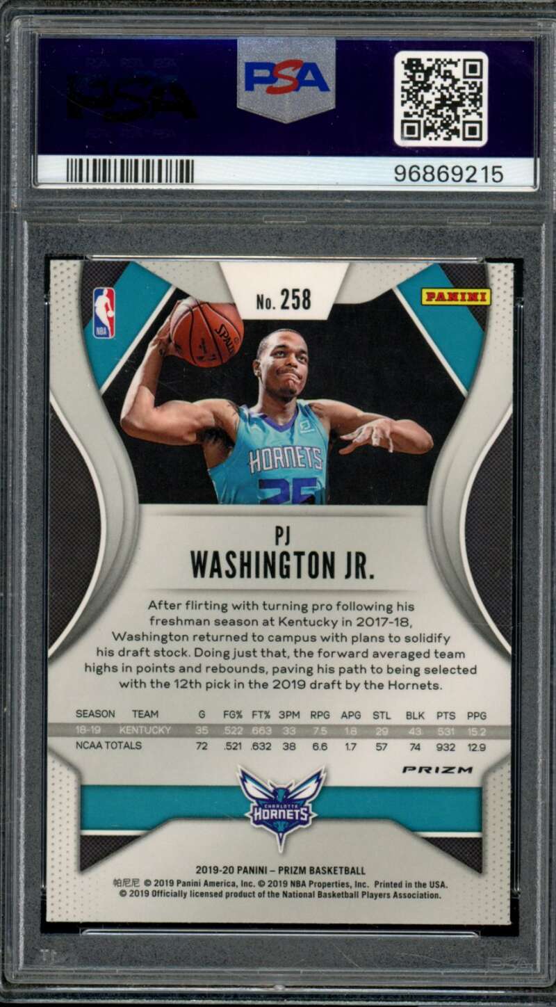 PJ Washington Jr. Rookie Card 2019-20 Panini Prizm Silver Prizm #258 PSA 10 Image 2