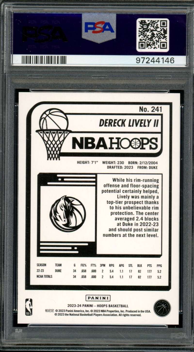 Dereck Lively II Rookie Card 2023-24 Hoops Hyper Blue (pop 6) #241 PSA 10 Image 2