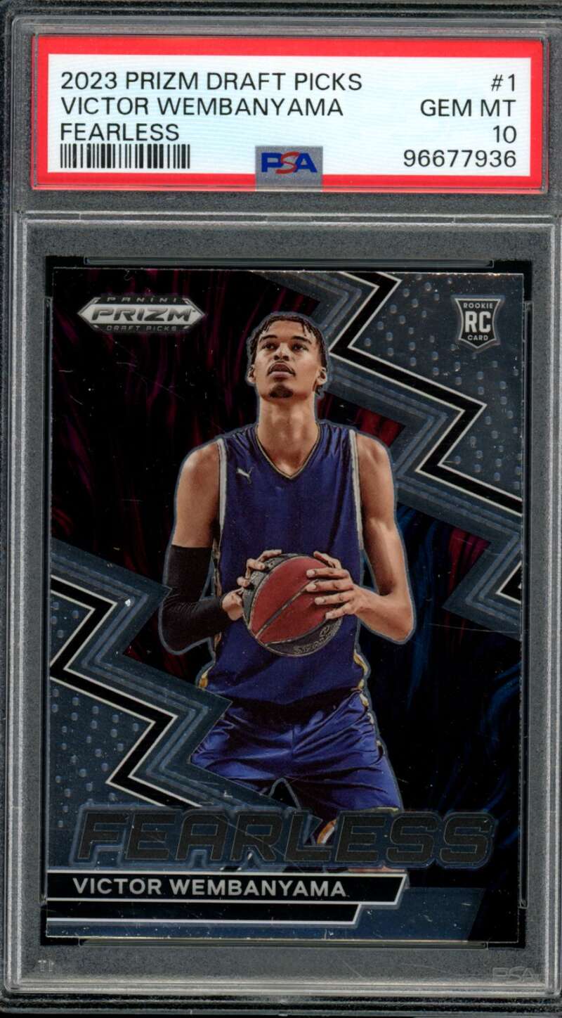 Victor Wembanyama Rookie Card 2023-24 Prizm Draft Picks Fearless #1 PSA 10 Image 1