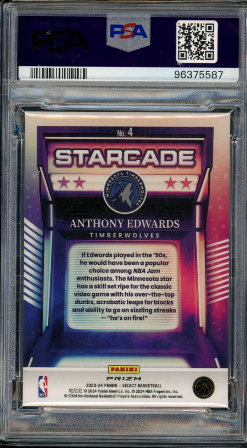 Anthony Edwards Card 2023-24 Select Starcade #4 PSA 9 Image 2