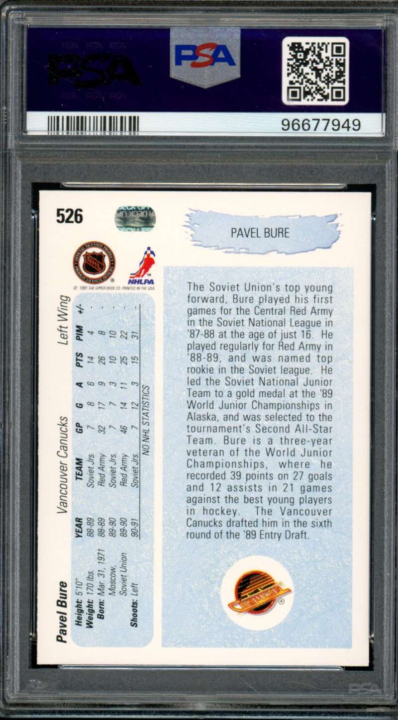 Pavel Bure Rookie Card 1990-91 Upper Deck #526 PSA 6 Image 2