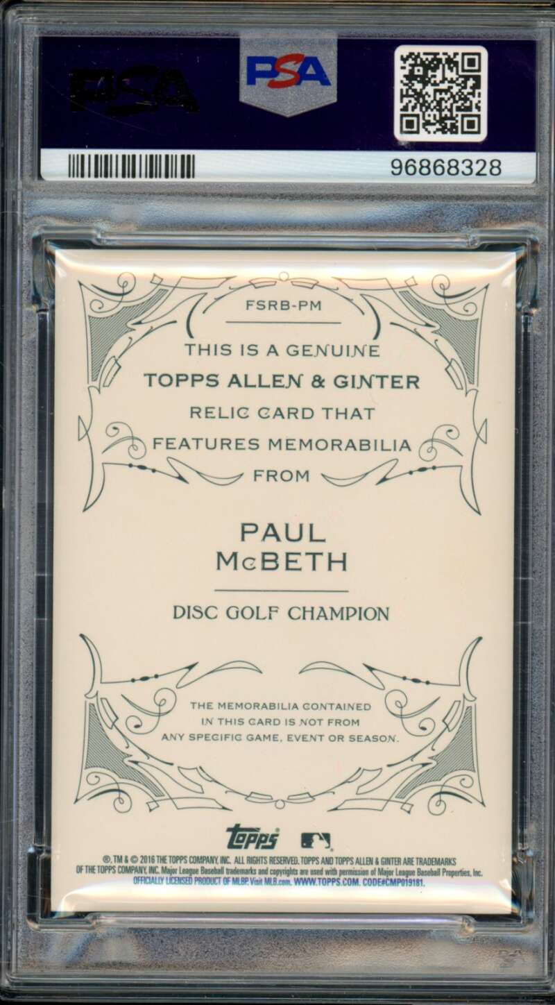 Paul McBeth Card 2016 Topps A &amp; G #FSRBPM PSA 10 Image 2