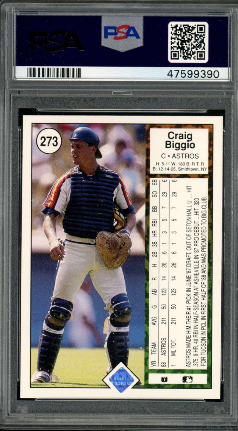 Craig Biggio Rookie Card 1989 Upper Deck #273 PSA 10 Image 2