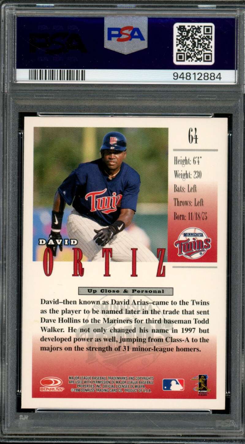 David Ortiz Rookie Card 1998 Studio #64 PSA 10 Image 2