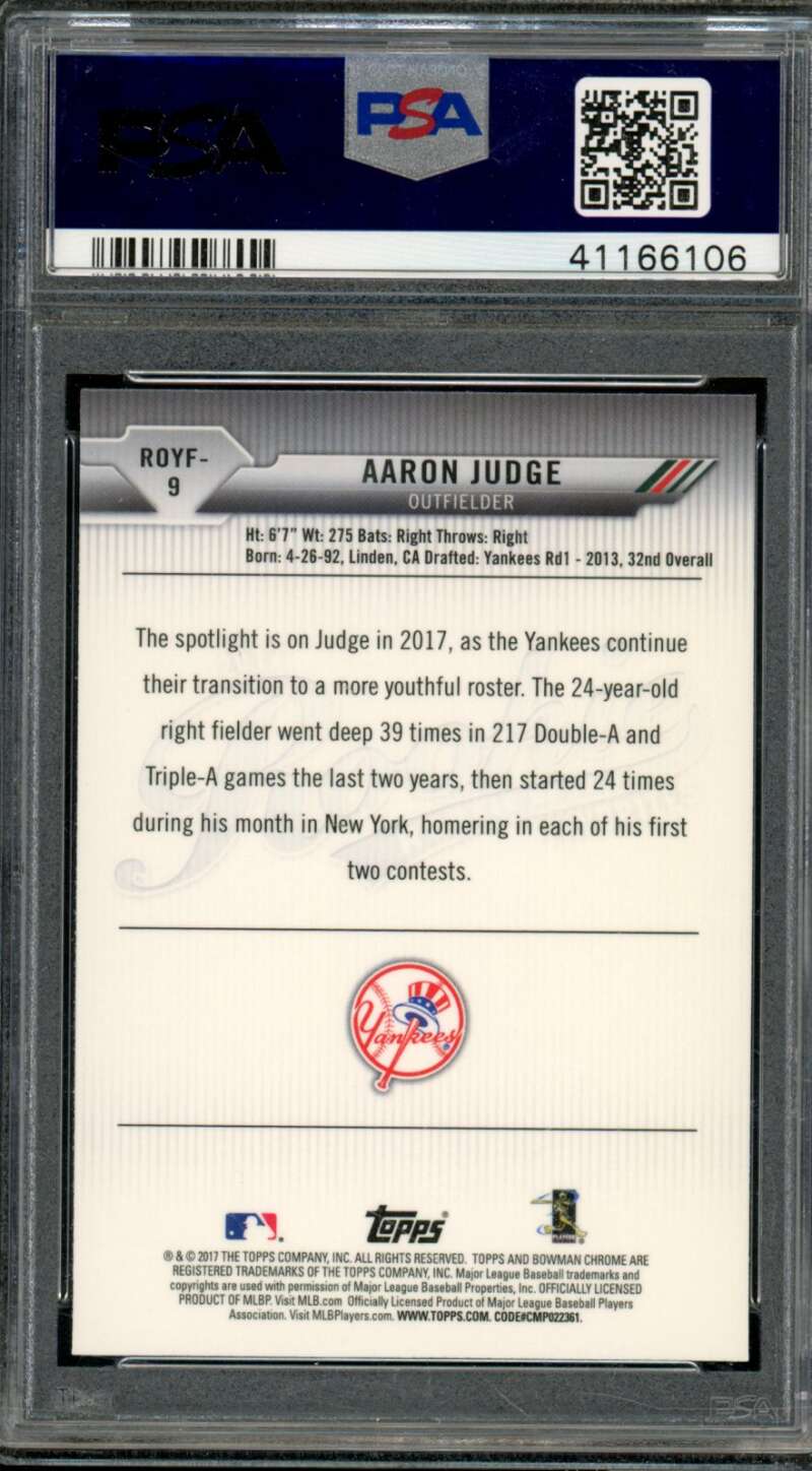 Aaron Judge Rookie Card 2017 Bowman R.O.Y. Favorites #9 PSA 9 Image 2