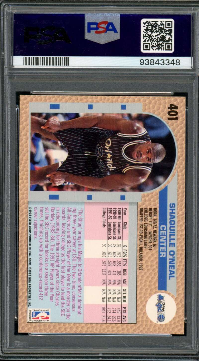 Shaquille O'Neal Rookie Card 1992-93 Fleer #401 PSA 9 Image 2