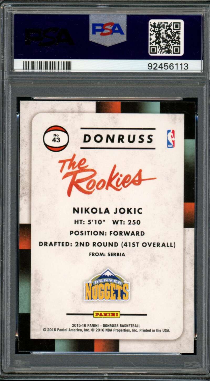 Nikola Jokic Rookie Card 2015-16 Panini Donruss The Rookies #43 PSA 9 Image 2