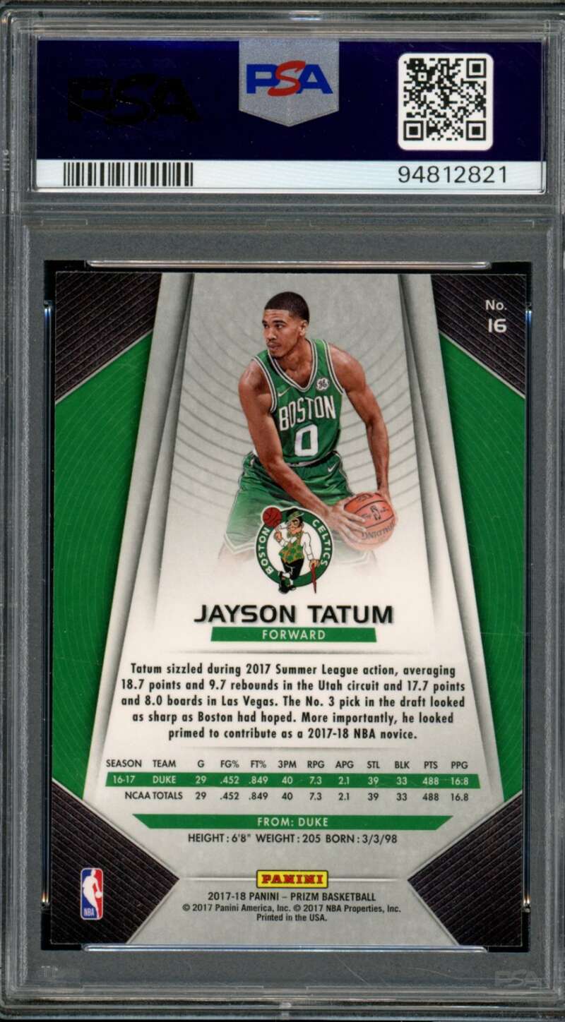 Jayson Tatum Rookie Card 2017-18 Panini Prizm #16 PSA 9 Image 2