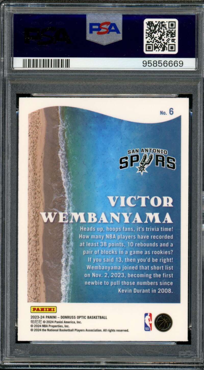 Victor Wembanyama Rookie Card 2023-24 Donruss Optic Splash #6 PSA 10 Image 2