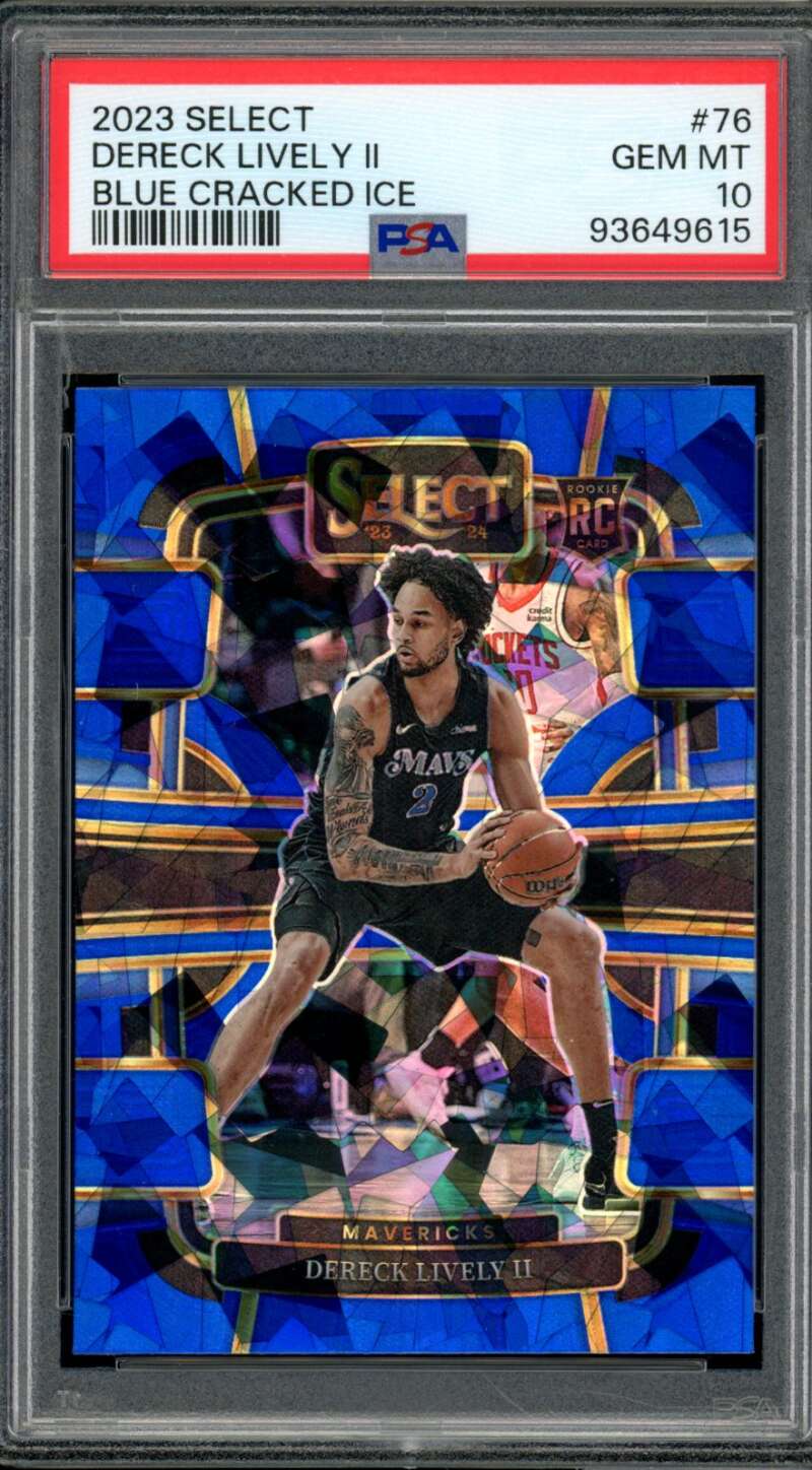 Dereck Lively Rookie Card 2023-24 Select Blue Cracked Ice #76 PSA 10 Image 1