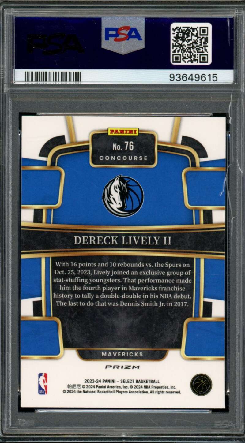 Dereck Lively Rookie Card 2023-24 Select Blue Cracked Ice #76 PSA 10 Image 2