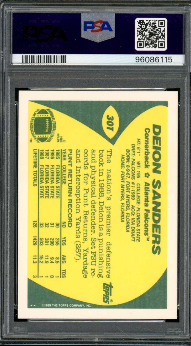 Deion Sanders Rookie Card 1989 Topps Traded #30T PSA 10 Image 2