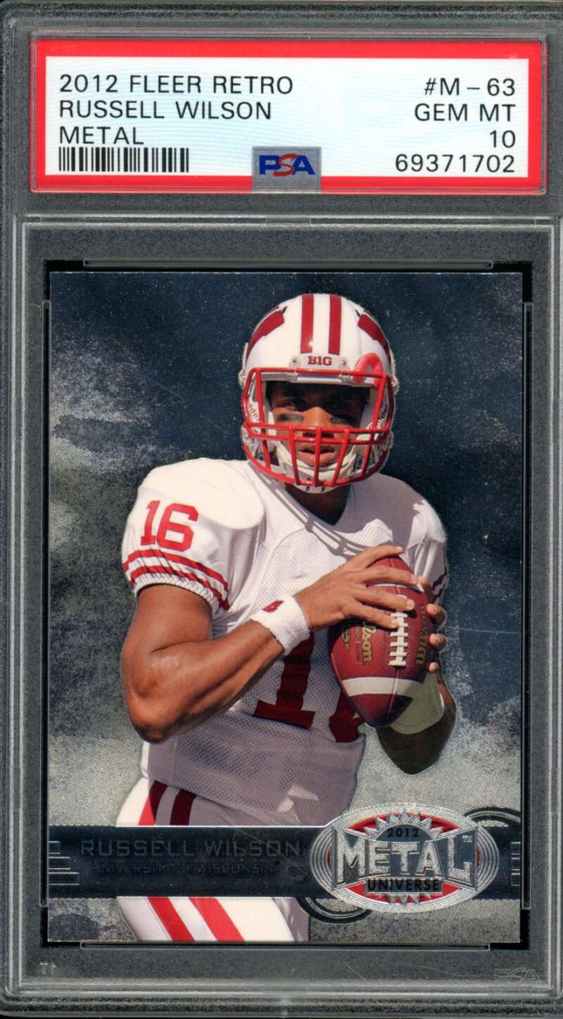 Russell Wilson Rookie Card 2012 Fleer Retro Metal #M-63 PSA 10 Image 1