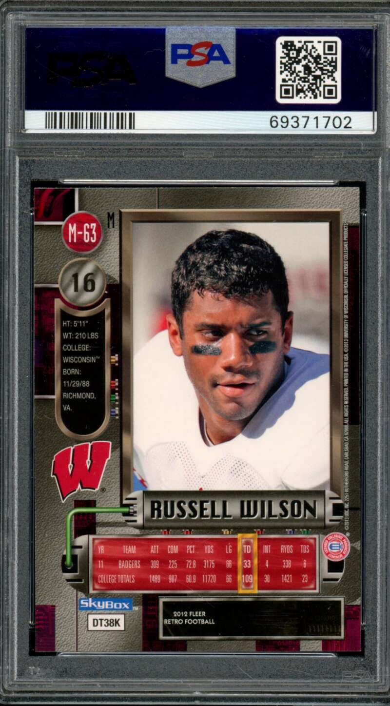 Russell Wilson Rookie Card 2012 Fleer Retro Metal #M-63 PSA 10 Image 2