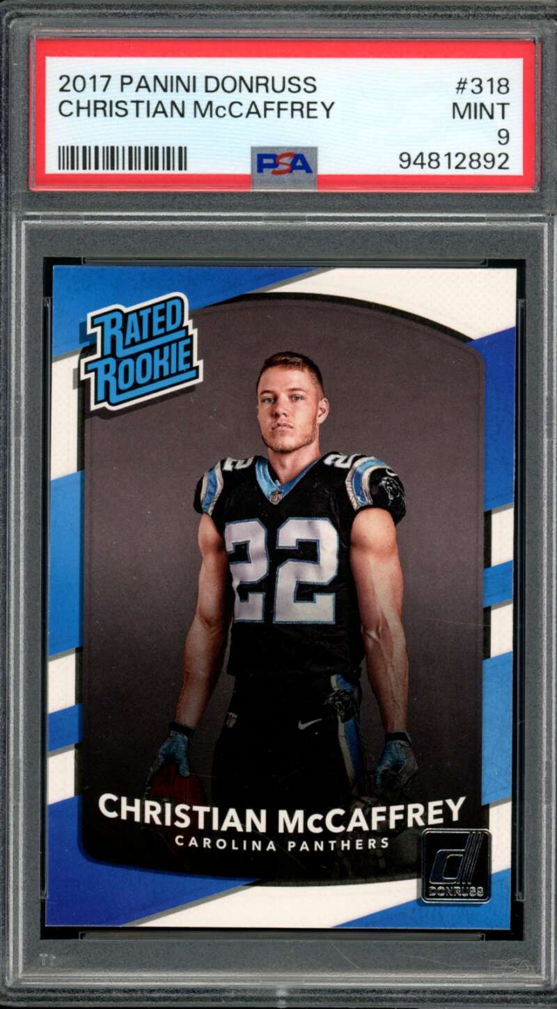 Christian McCaffrey Rookie Card 2017 Panini Donruss #318 PSA 9 Image 1