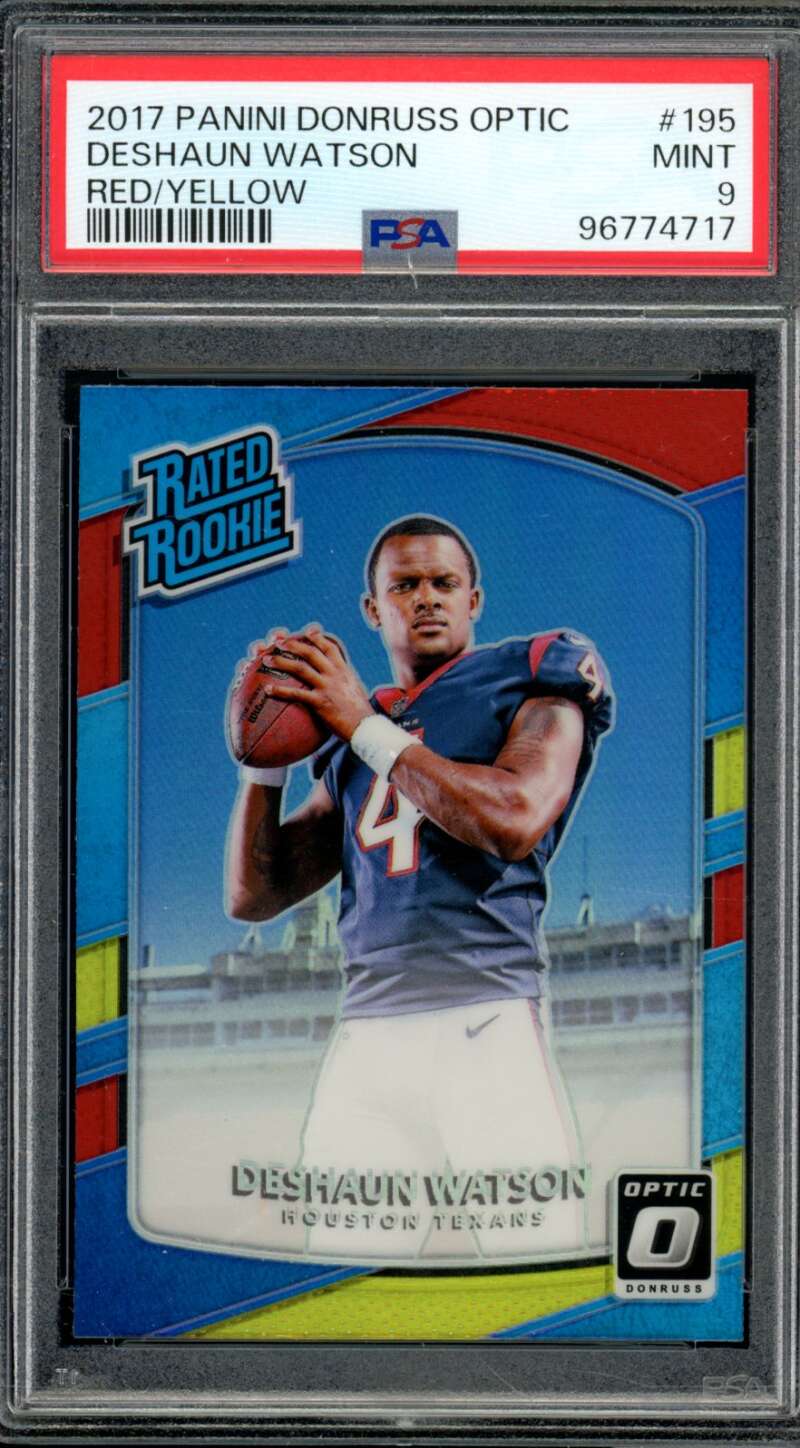 Deshaun Watson Rookie Card 2017 Panini Donruss Optic Red/Yellow #195 PSA 9 Image 1