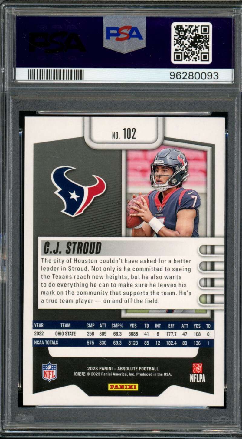 C.J. Stroud Rookie Card 2023 Absolute #102 PSA 10 Image 2