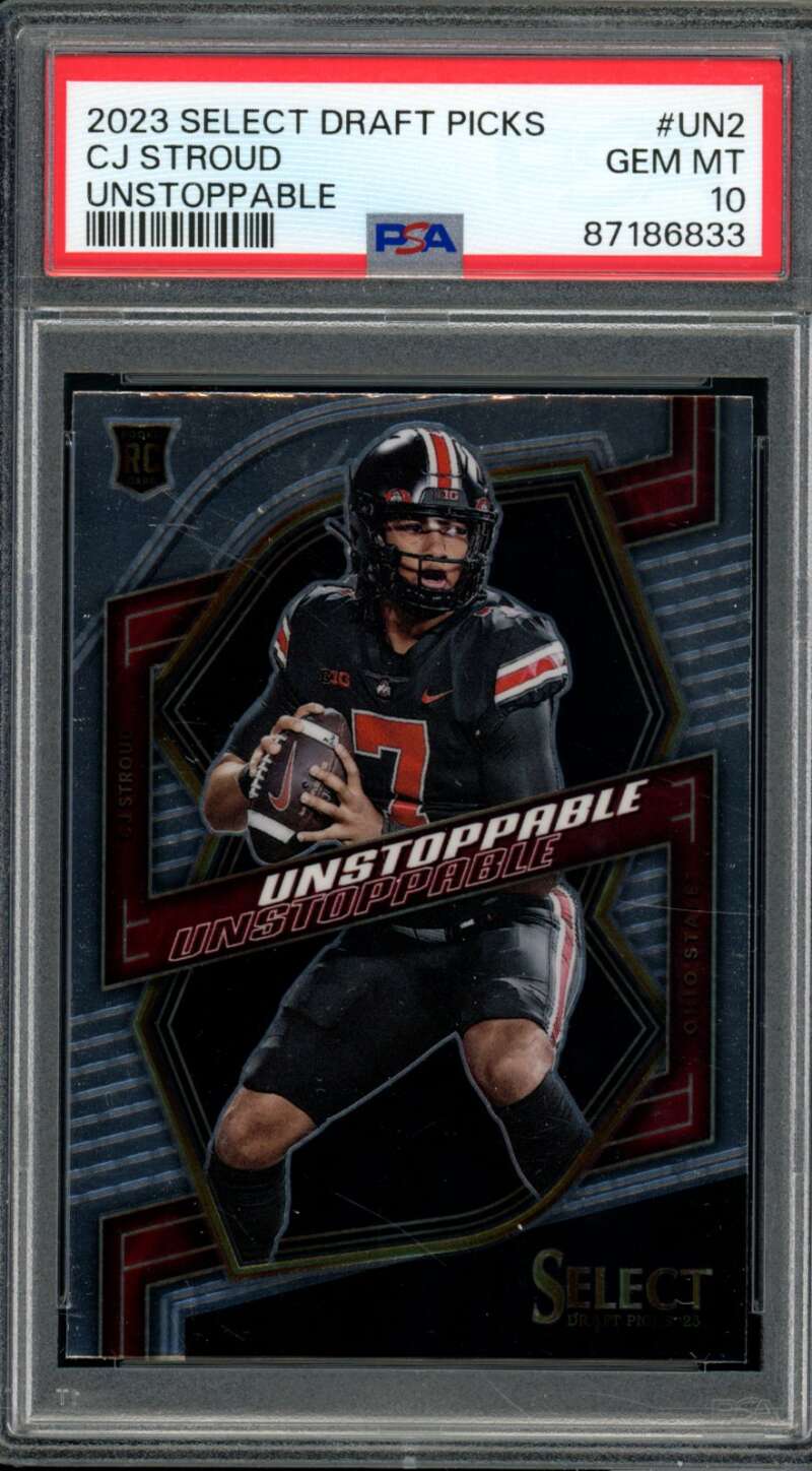 C.J. Stroud Rookie Card 2023 Select Draft Picks Unstoppable #un2 PSA 10 Image 1