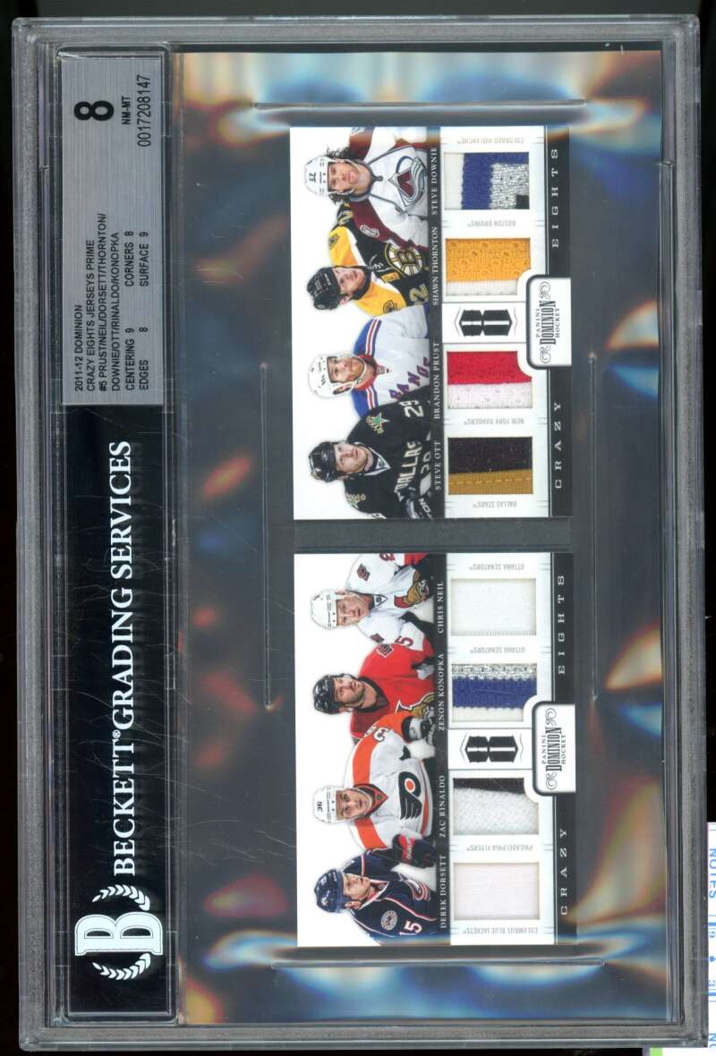 Prust/Neil/Dorsett/Thornton/Downie/Rinaldo/Konopka 2011 Domininon Jsy #5 BGS 8 Image 1