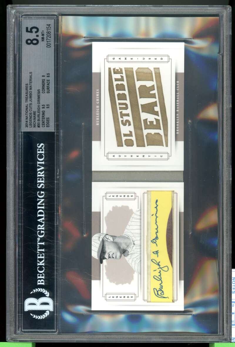 Burleigh Grimes 2014 National Treasures Cut Jumbo Mat Nickname (4/5) #30 BGS 8.5 Image 1