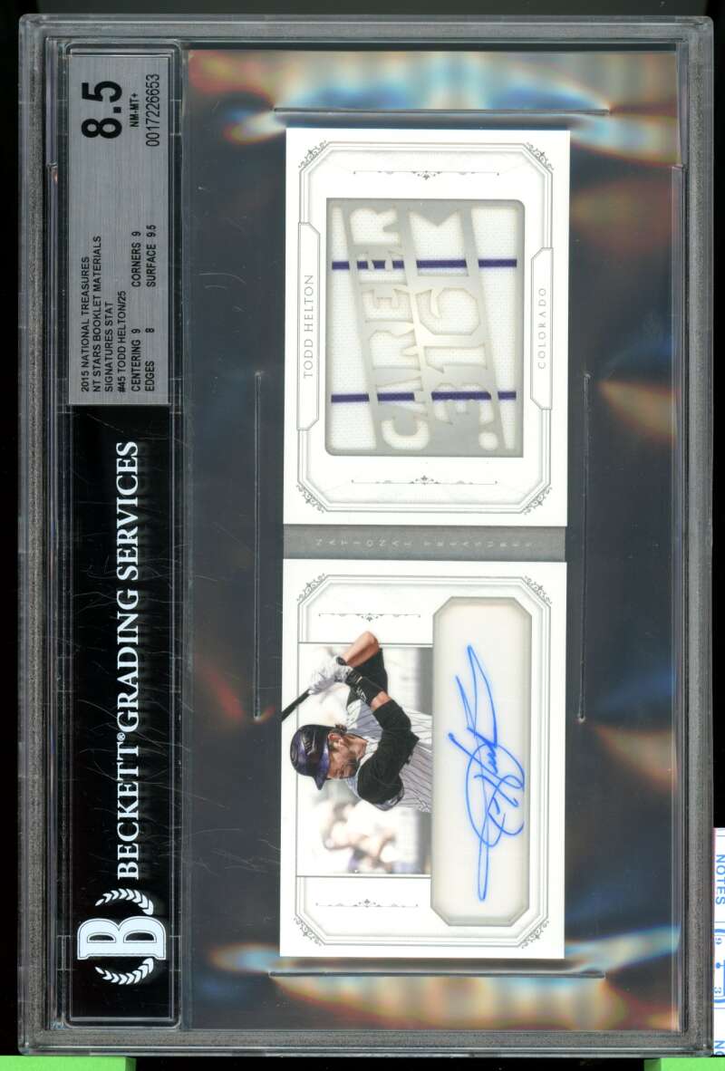 Todd Helton 2015 National Treasures NT Booklet Materials Signature #45 BGS 8.5 Image 1