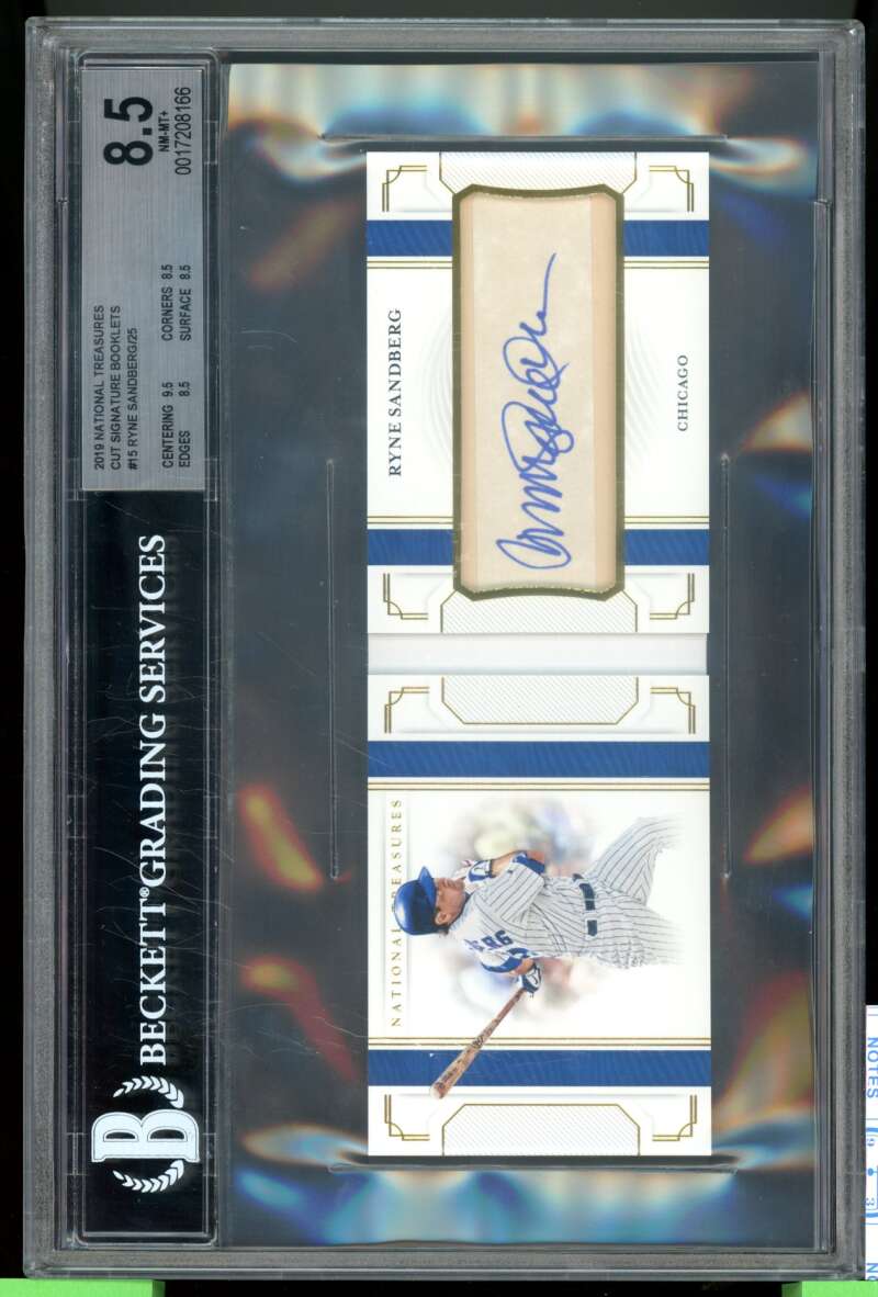 Ryne Sandberg 2019 National Treasures Cut Signatures Booklet #15 (13/25) BGS 8.5 Image 1