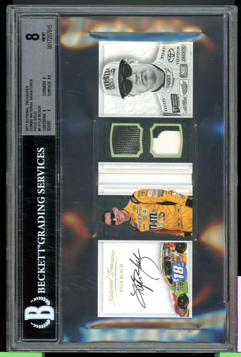 Kyle Busch 2017 National Treasures Combo Material Signatures Gold (6/10) BGS 8 Image 1