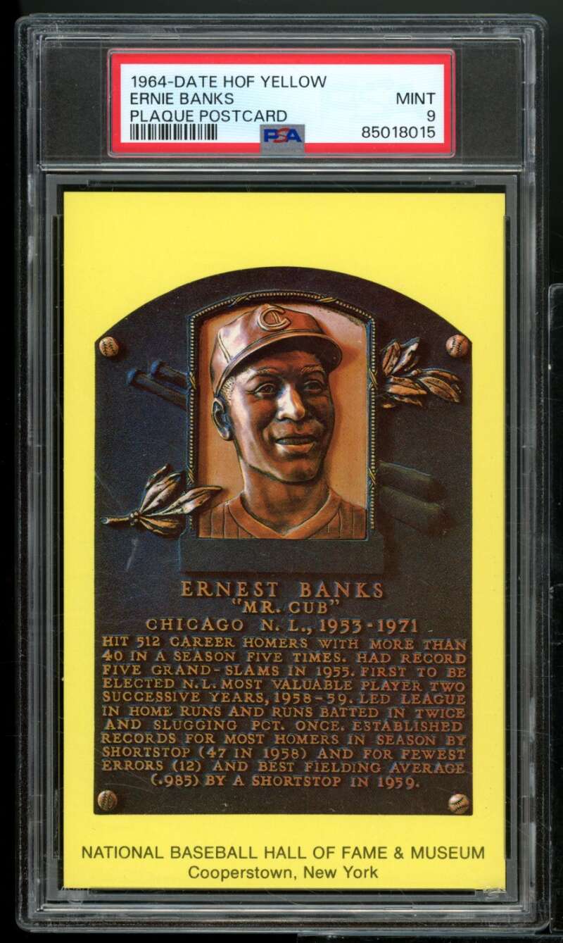 Ernie Banks Card 1964 Date HOF Yellow Plaque Postcard #nno PSA 9 Image 1