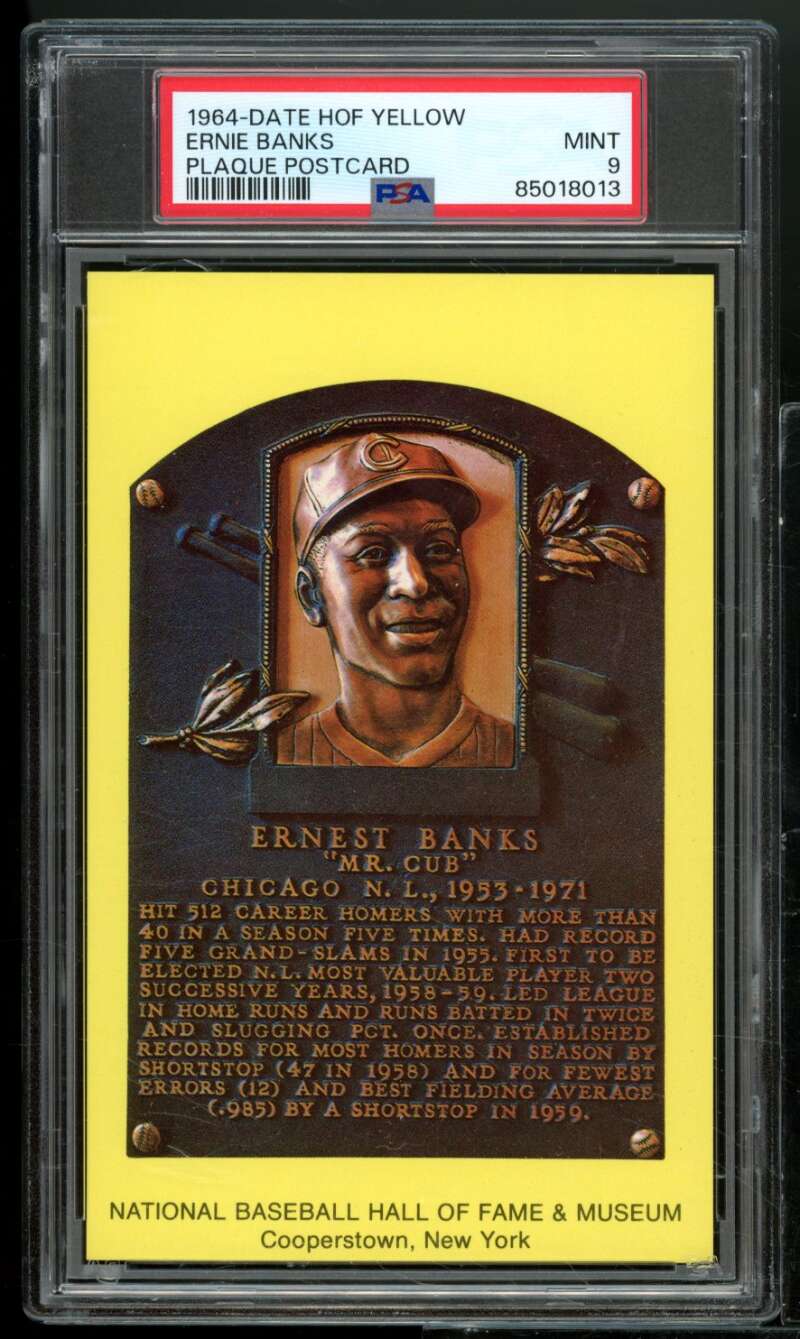 Ernie Banks Card 1964 Date HOF Yellow Plaque Postcard #nno PSA 9 Image 1