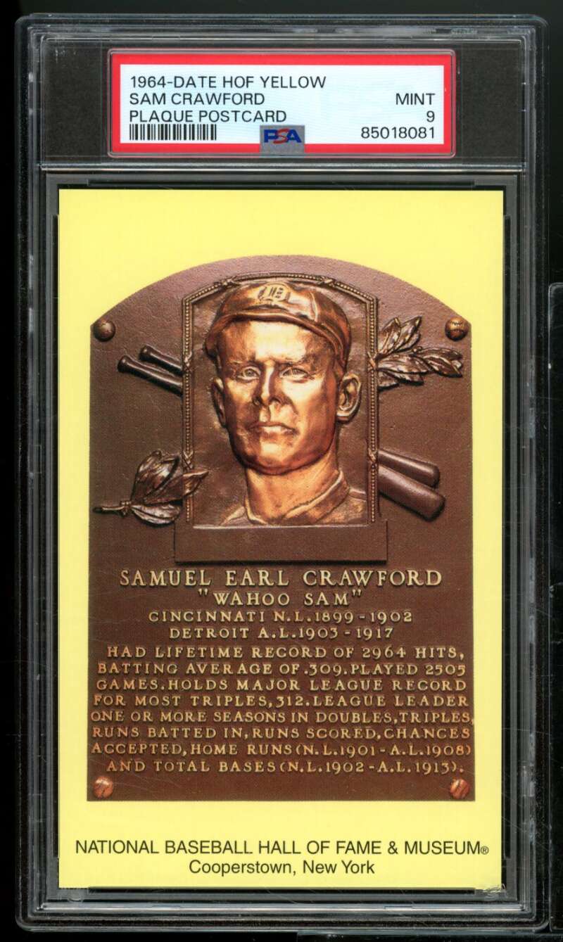 Sam Crawford Card 1964 Date HOF Yellow Plaque Postcard #nno PSA 9 Image 1