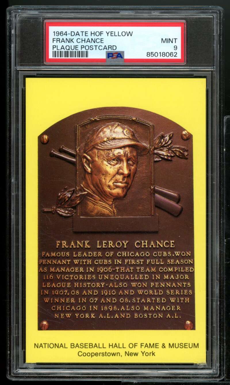 Frank Chance Card 1964 Date HOF Yellow Plaque Postcard #nno PSA 9 Image 1