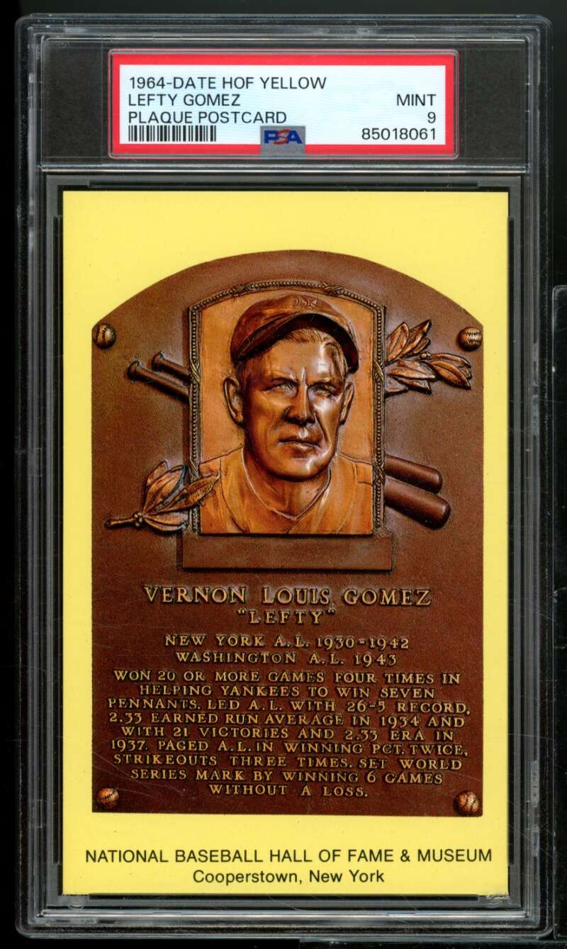 Lefty Gomez Card 1964-Date Hof Yellow Plaque Postcard PSA 9 Image 1