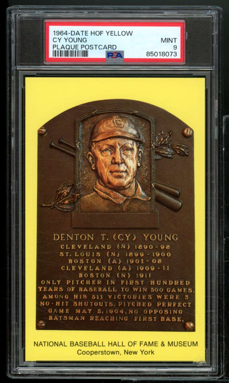 Cy Young Card 1964 Date HOF Yellow Plaque Postcard #nno PSA 9 Image 1