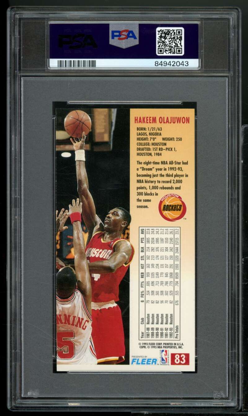 Hakeem Olajuwon Card 1993-94 Fleer Jam Session #83 PSA 9 Image 2