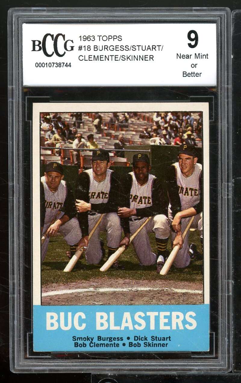 1963 Topps #18 Buc Blasters Roberto Clemente Card BGS BCCG 9 Near Mint+ Image 1