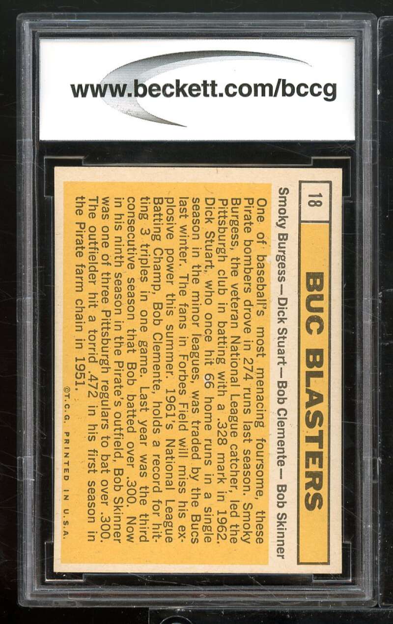 1963 Topps #18 Buc Blasters Roberto Clemente Card BGS BCCG 9 Near Mint+ Image 2