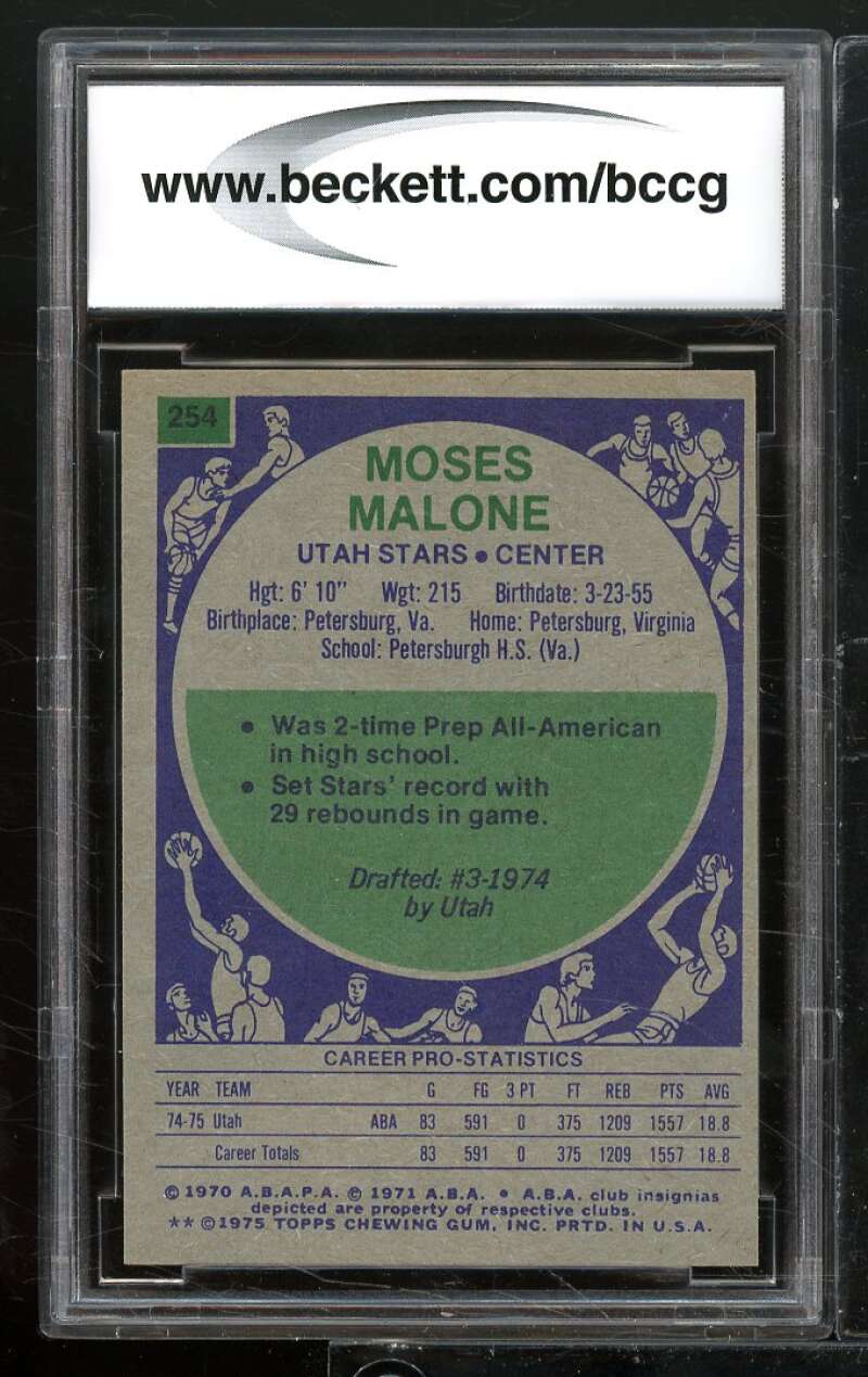 1975-76 Topps #254 Moses Malone Rookie Card BGS BCCG 8 Excellent+ Image 2